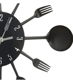 Wandklok lepel-en-vork 40 cm aluminium zwart