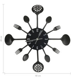 Wandklok lepel-en-vork 40 cm aluminium zwart