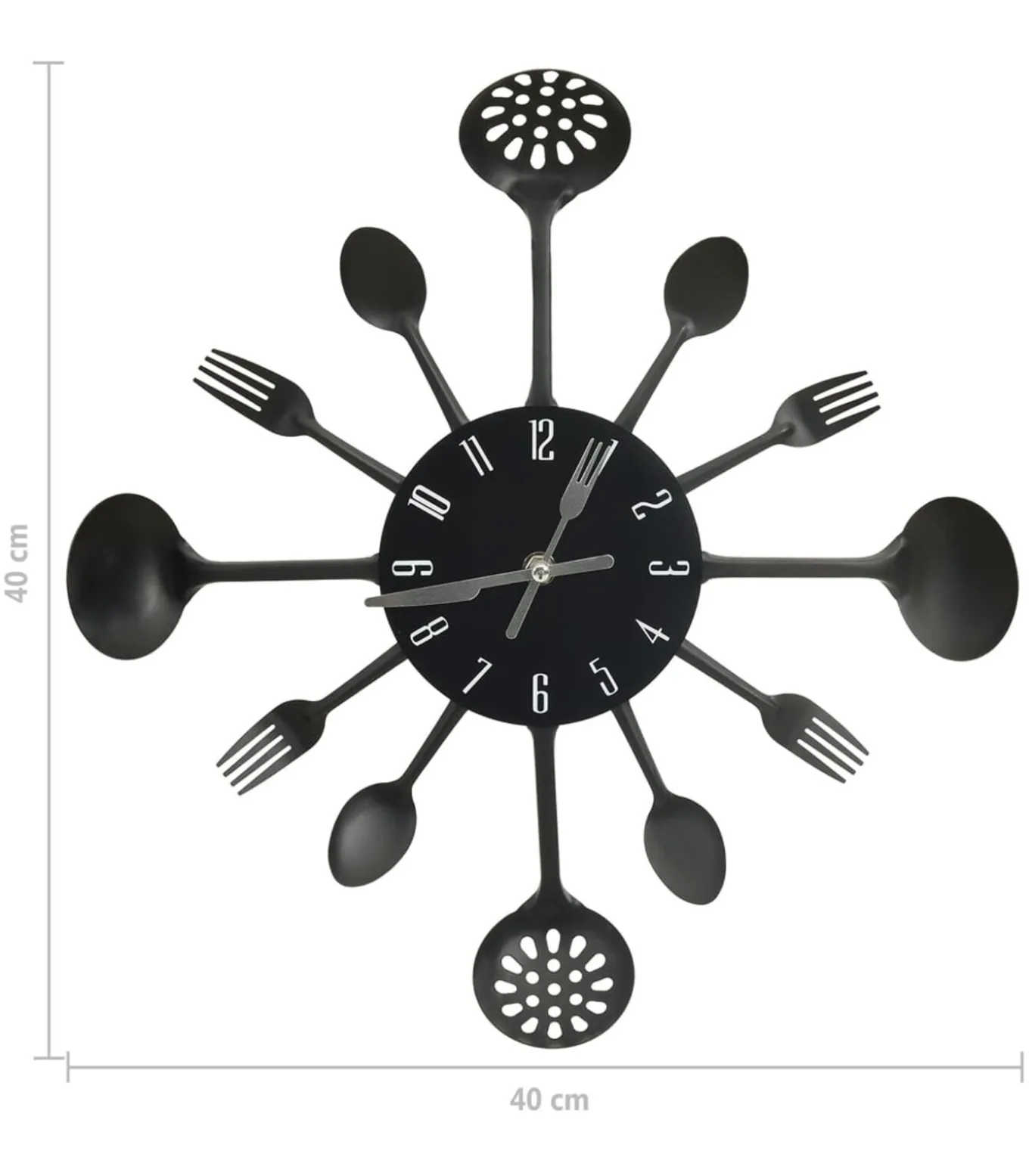 Wandklok lepel-en-vork 40 cm aluminium zwart