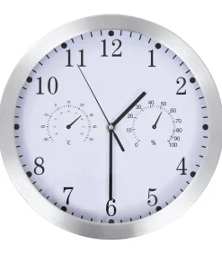 Wandklok met quartz-mechanisme hygrometer thermometer 30 cm wit