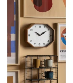 Wandklok Modern Factory Octagon - Bruin - 32x32x26cm