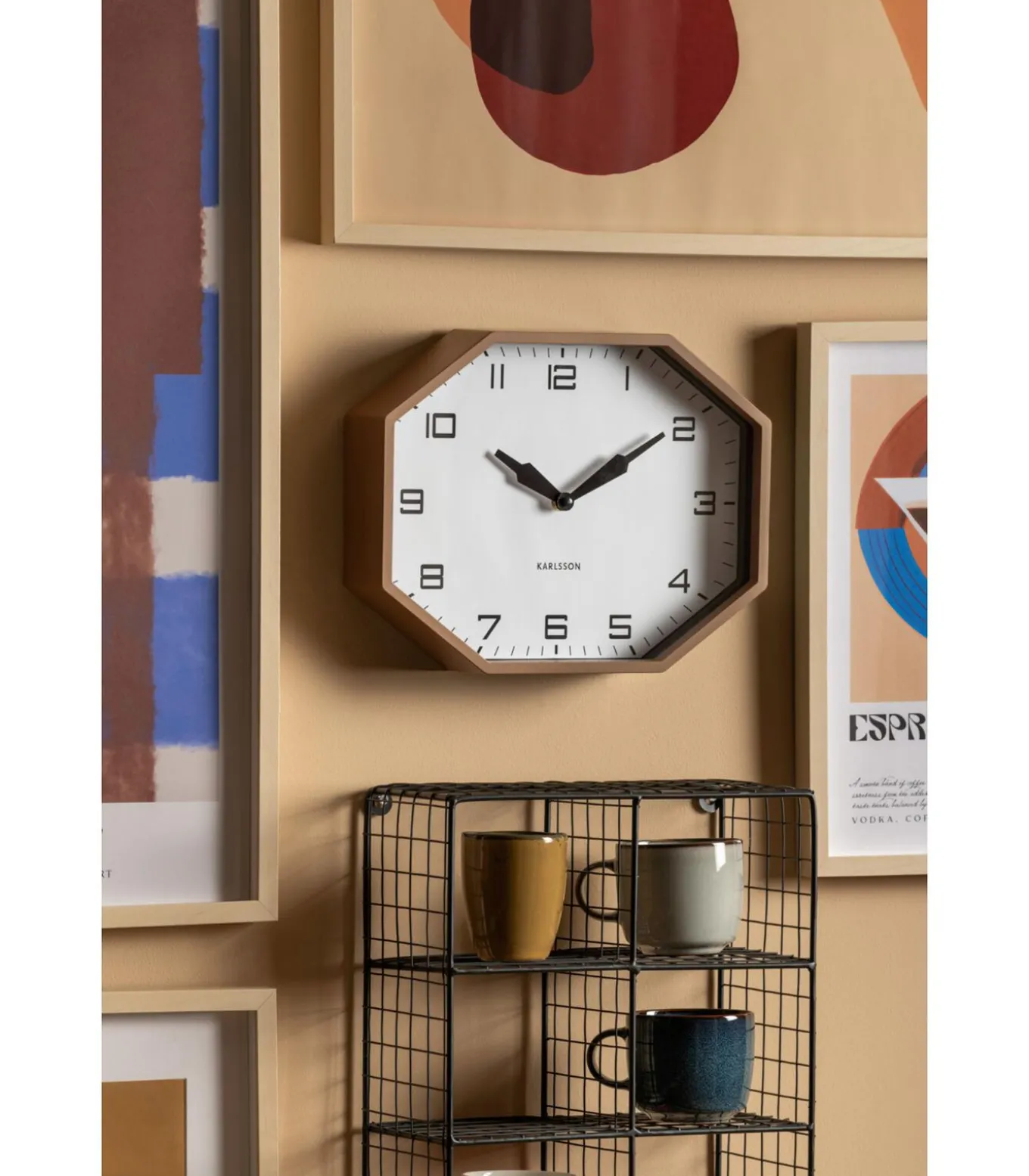 Wandklok Modern Factory Octagon - Bruin - 32x32x26cm