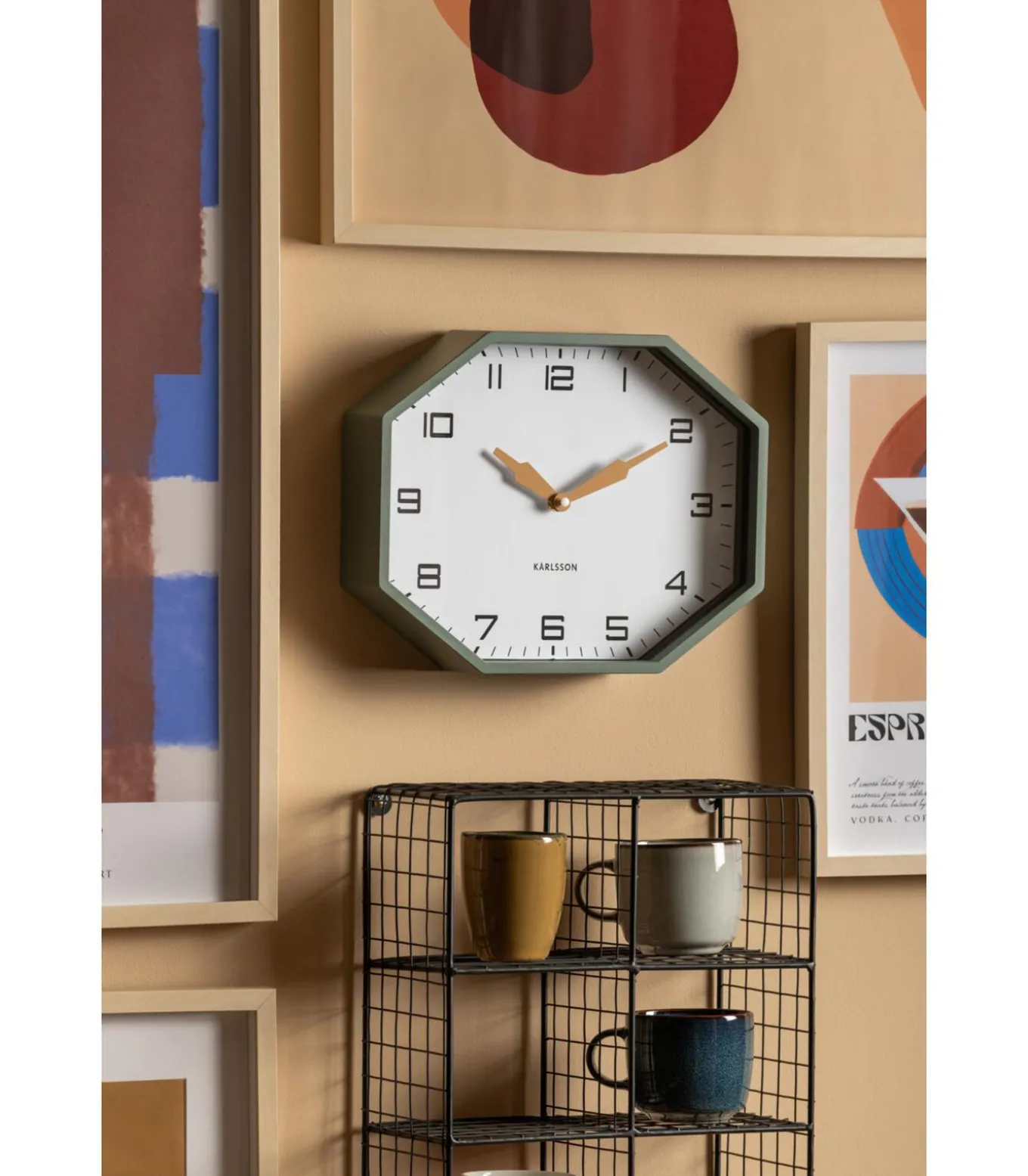 Wandklok Modern Factory Octagon - Groen - 32x32x26cm