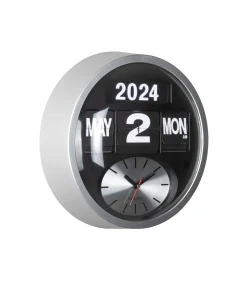 Wandklok Round Flip - Zilver - 11x32.6x32.6cm