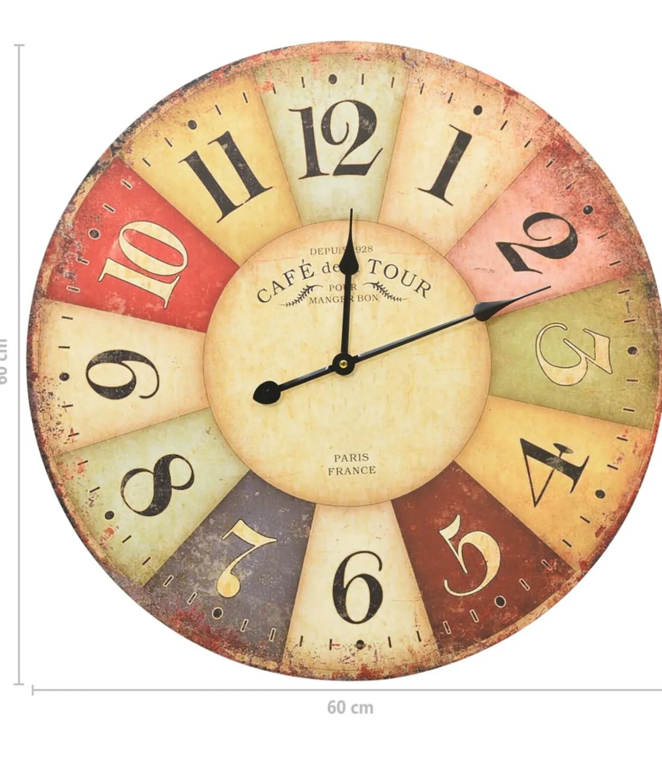 Wandklok vintage stijl 60 cm meerkleurig