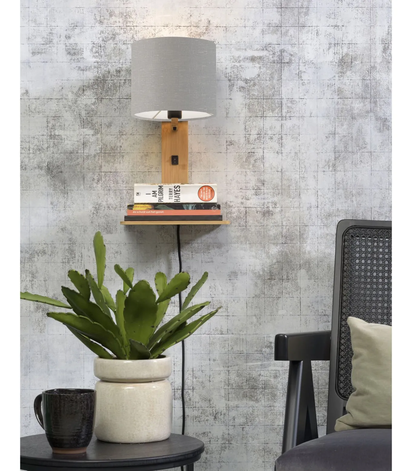 Wandlamp Andes - Bamboe/Lichtgrijs - 19x24x36cm