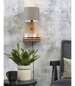 Wandlamp Andes - Bamboe/Taupe - 19x24x36cm