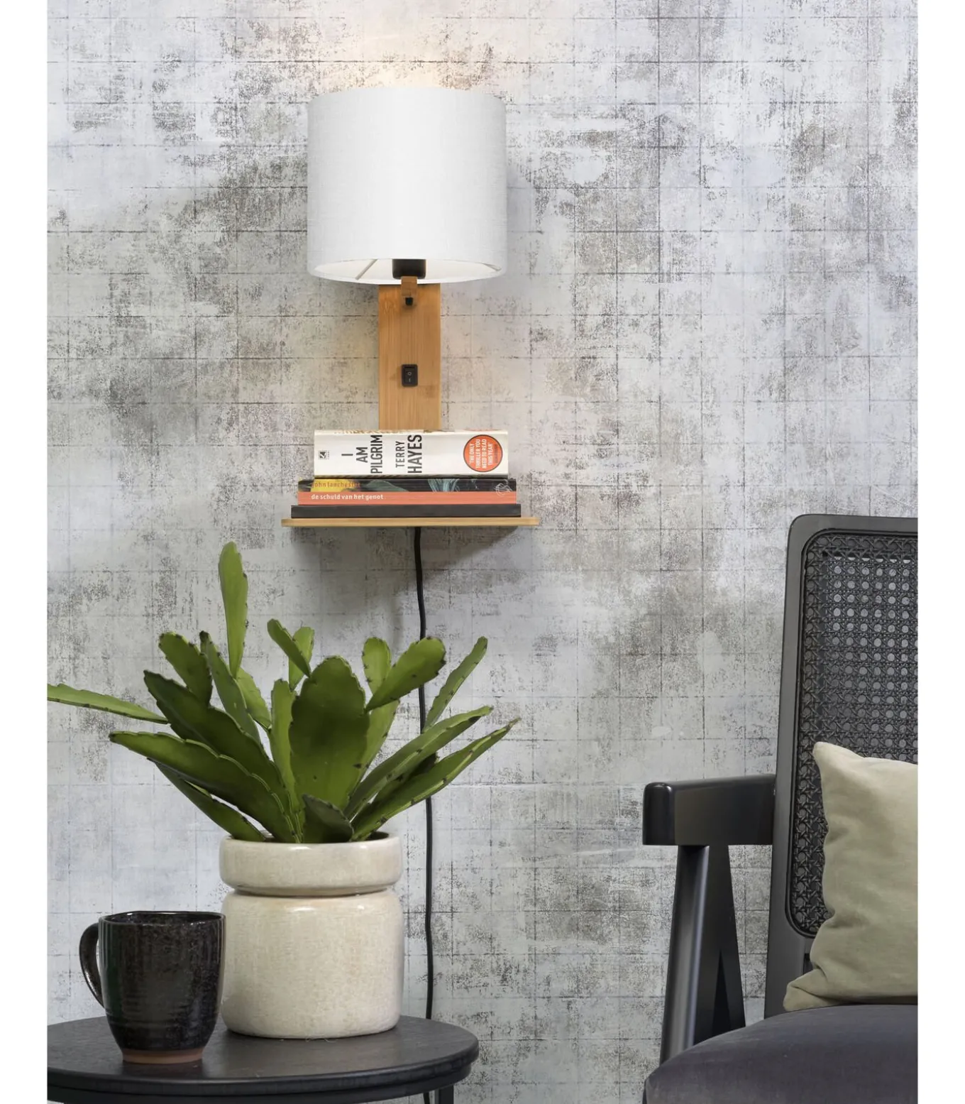 Wandlamp Andes - Bamboe/Wit - 19x24x36cm