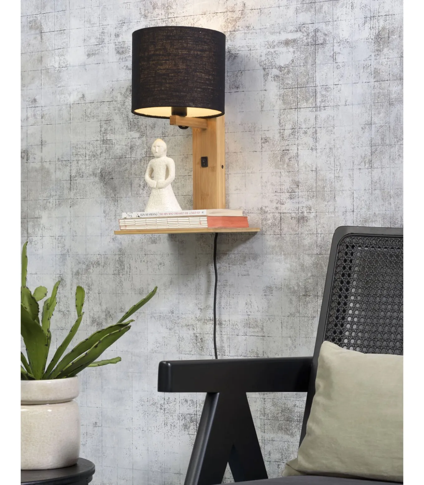 Wandlamp Andes - Bamboe/Zwart - 19x24x36cm