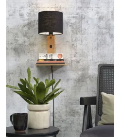 Wandlamp Andes - Bamboe/Zwart - 19x24x36cm