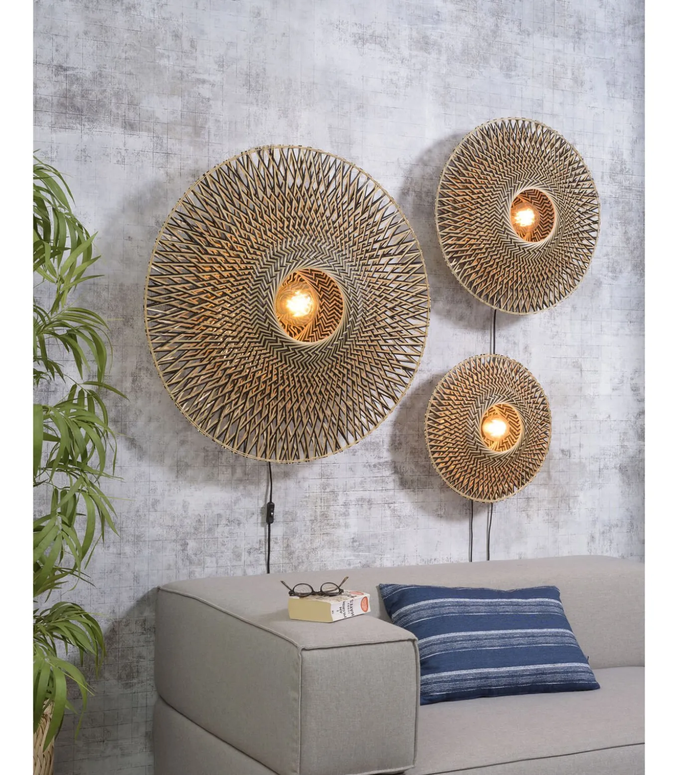 Wandlamp Bali - Bamboe/Zwart - Ø60cm