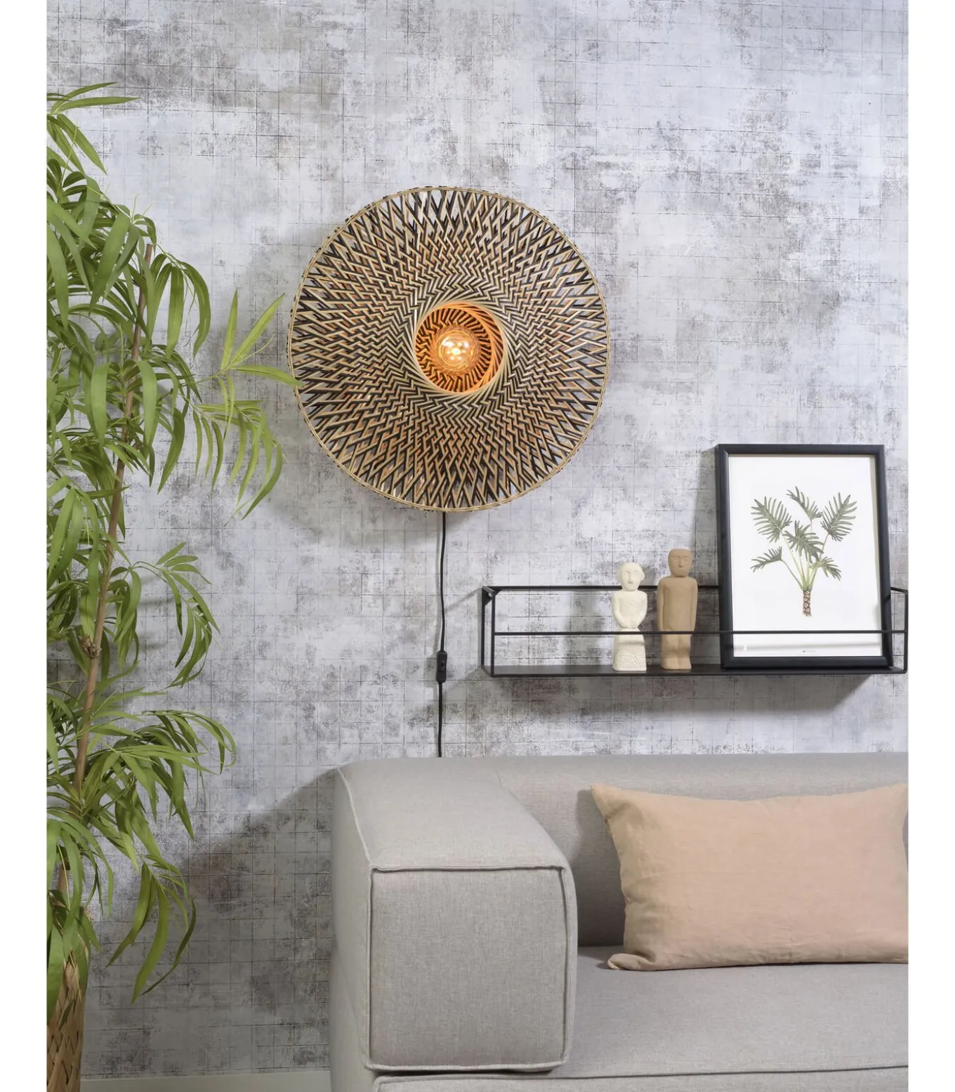 Wandlamp Bali - Bamboe/Zwart - Ø60cm