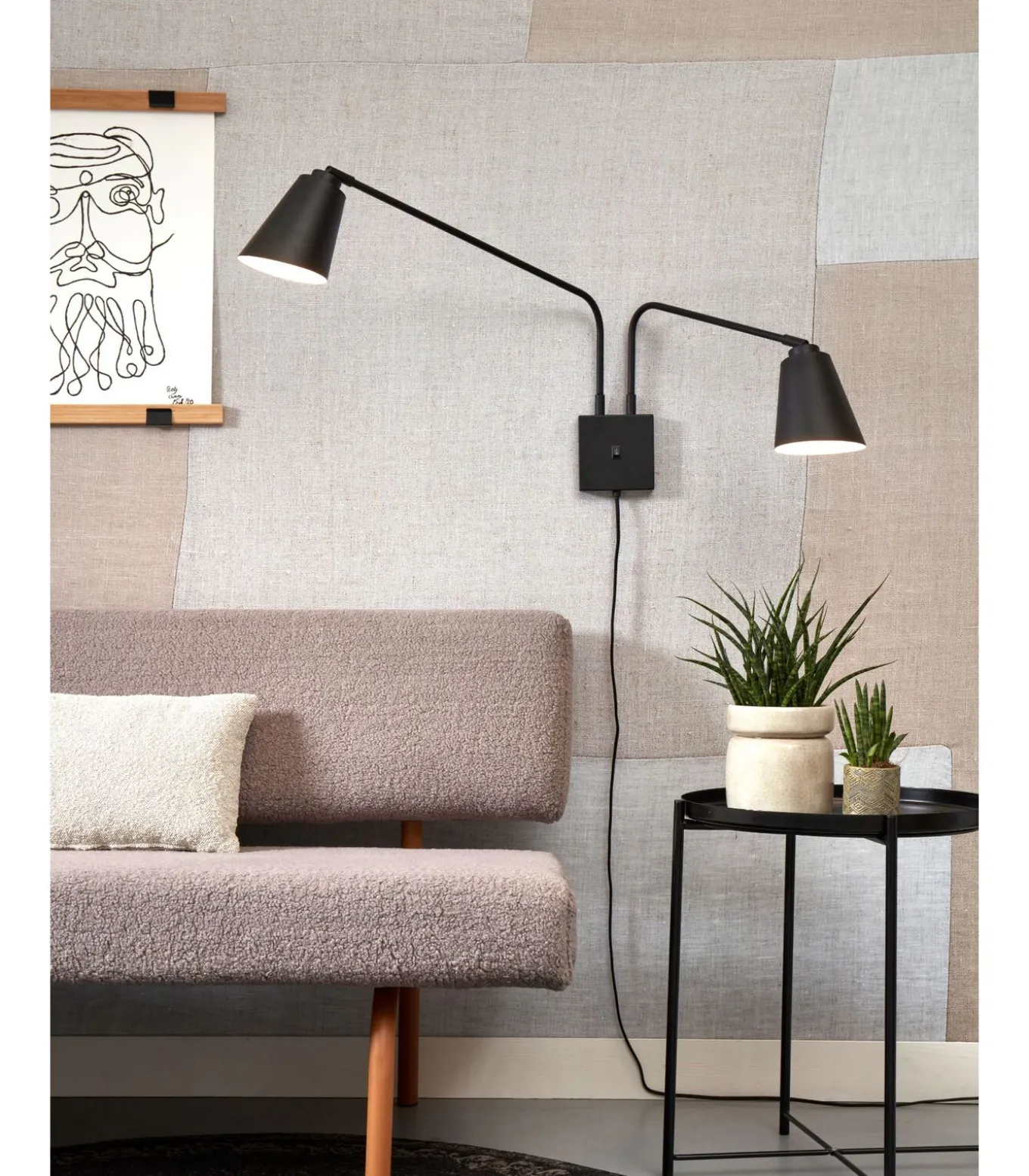 Wandlamp Bremen - Zwart - 130x60x49cm - 2L