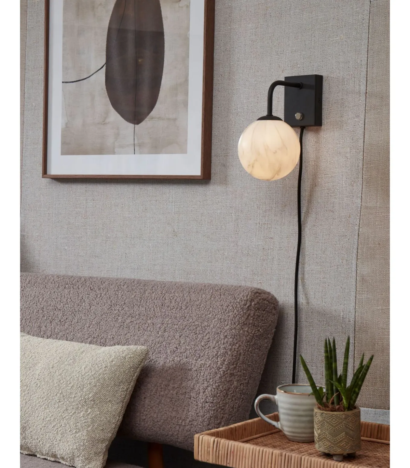 Wandlamp Carrara - Zwart/Wit - 12x18x21cm