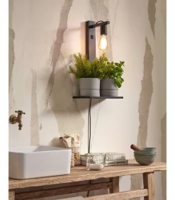 Wandlamp Flores - Bamboe Zwart - 30x18x52cm