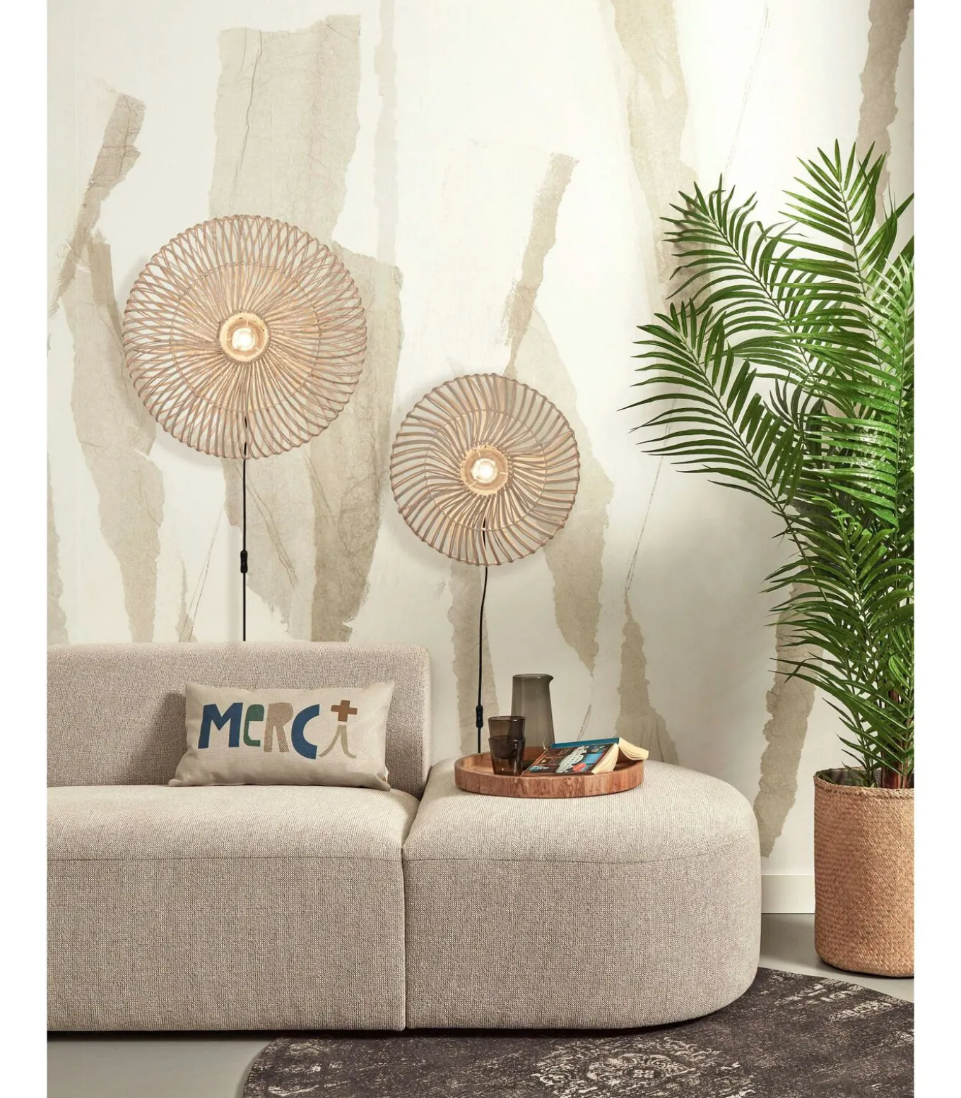 Wandlamp Zanzibar - Rotan Wit - Ø55cm