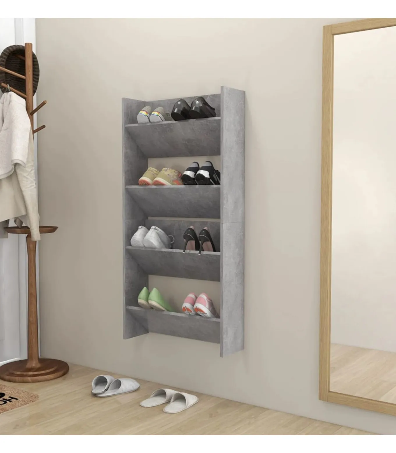 Wandschoenenkasten 2 st 60x18x60 cm spaanplaat betongrijs