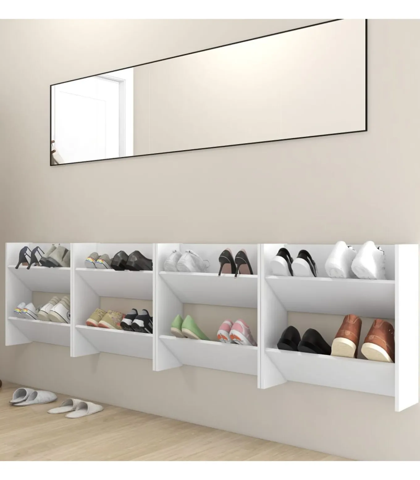 Wandschoenenkasten 4 st 60x18x60 cm bewerkt hout wit