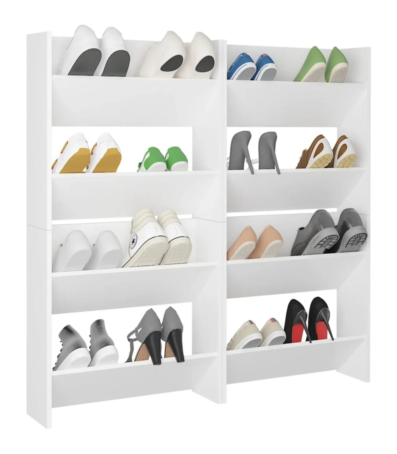 Wandschoenenkasten 4 st 60x18x60 cm bewerkt hout wit