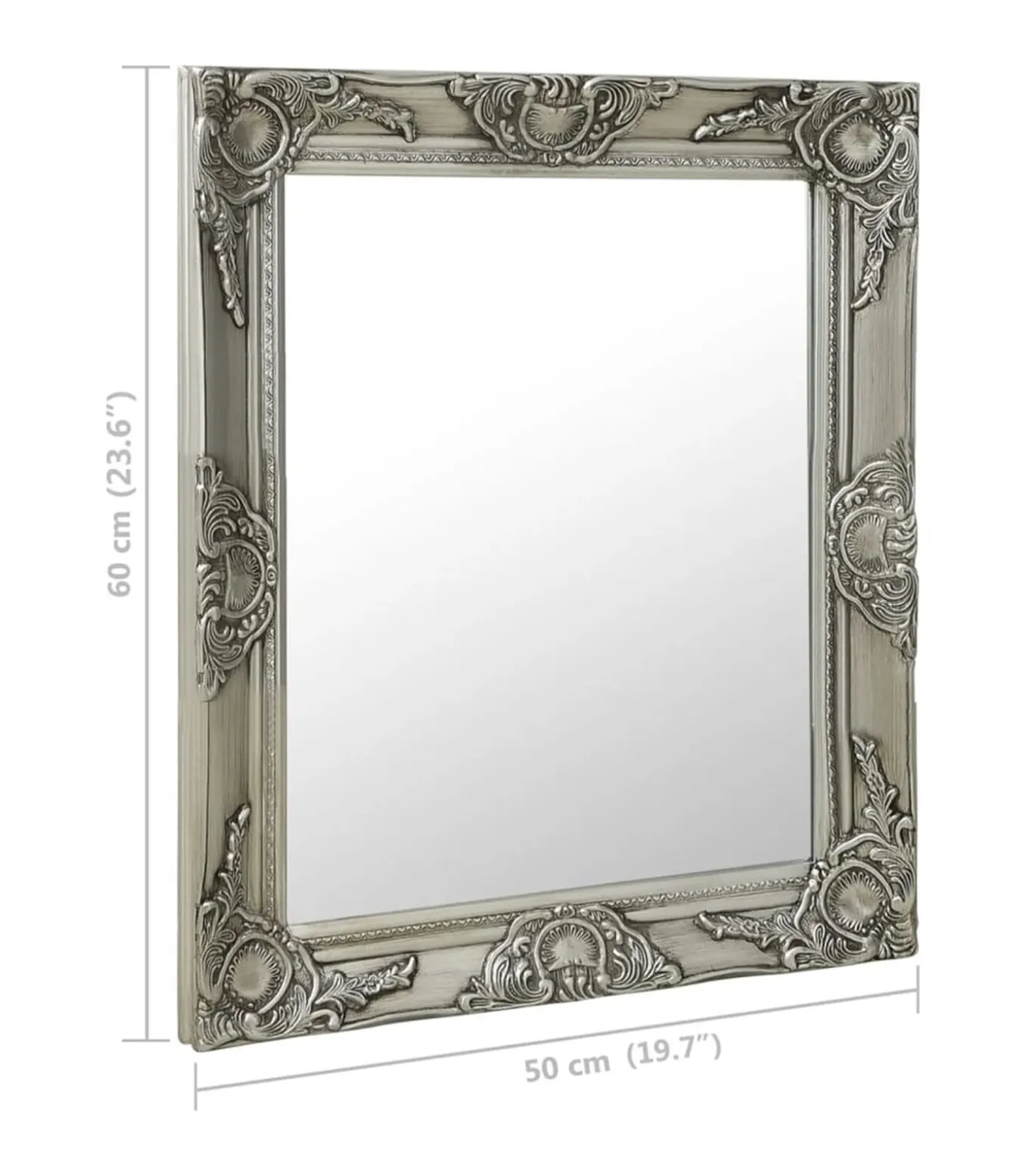Wandspiegel barok stijl 50x60 cm zilverkleurig