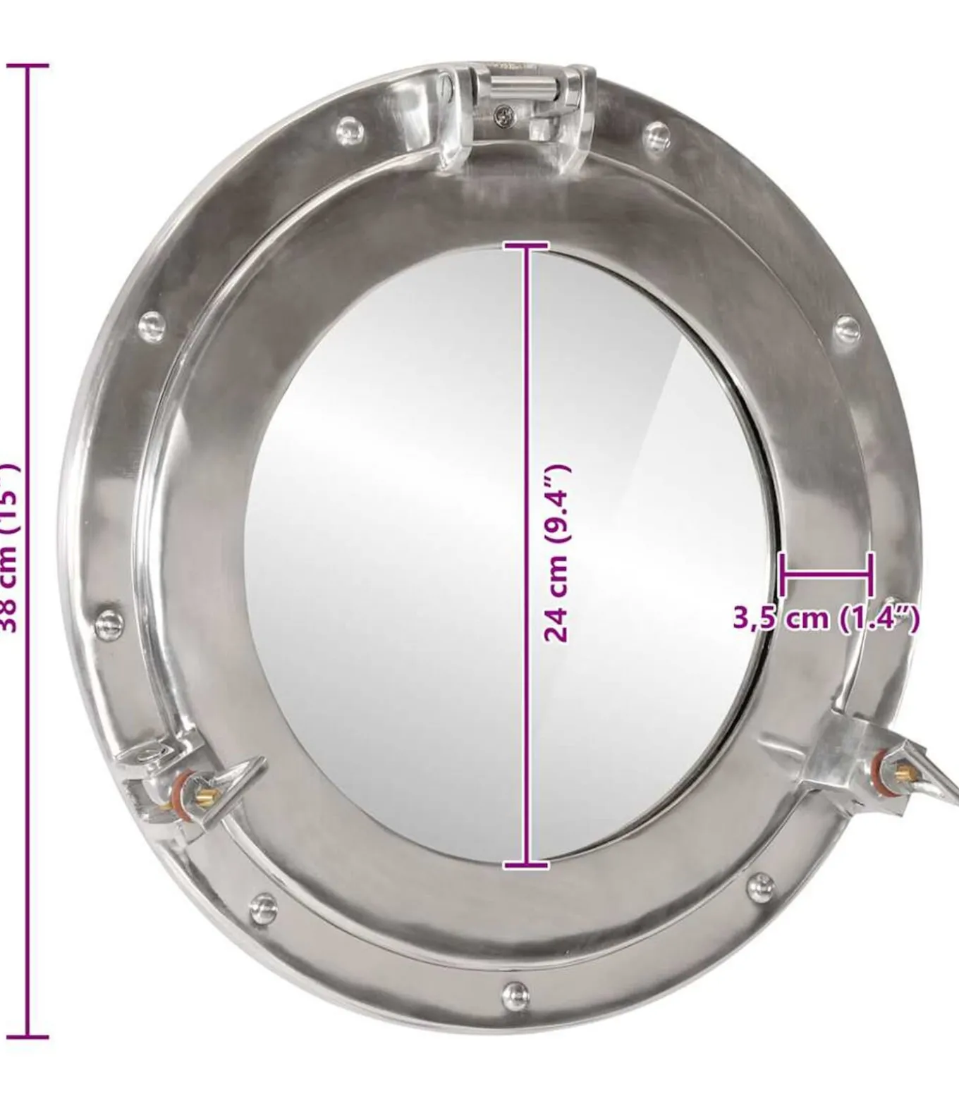 Wandspiegel patrijspoort Ø38 cmaluminium en glas