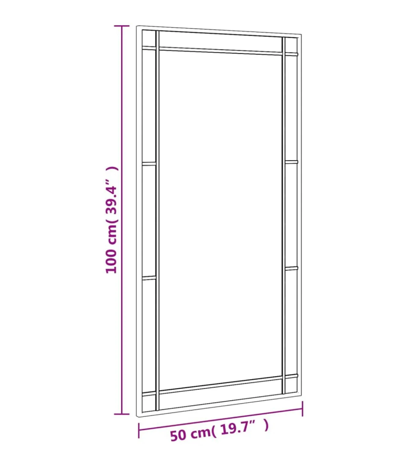 Wandspiegel rechthoekig 50x100 cm ijzer zwart