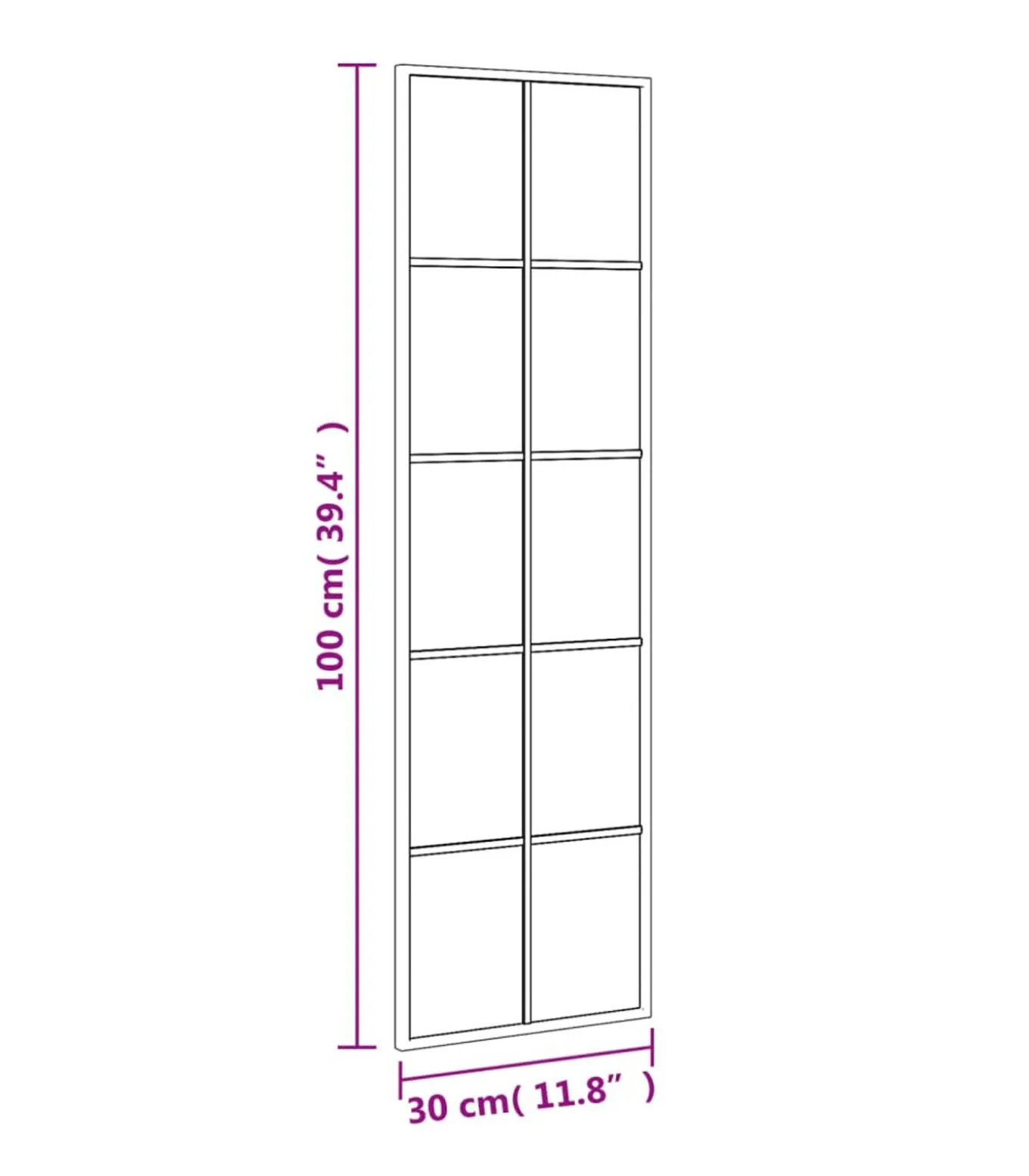 Wandspiegel rechthoekig 30x100 cm ijzer zwart