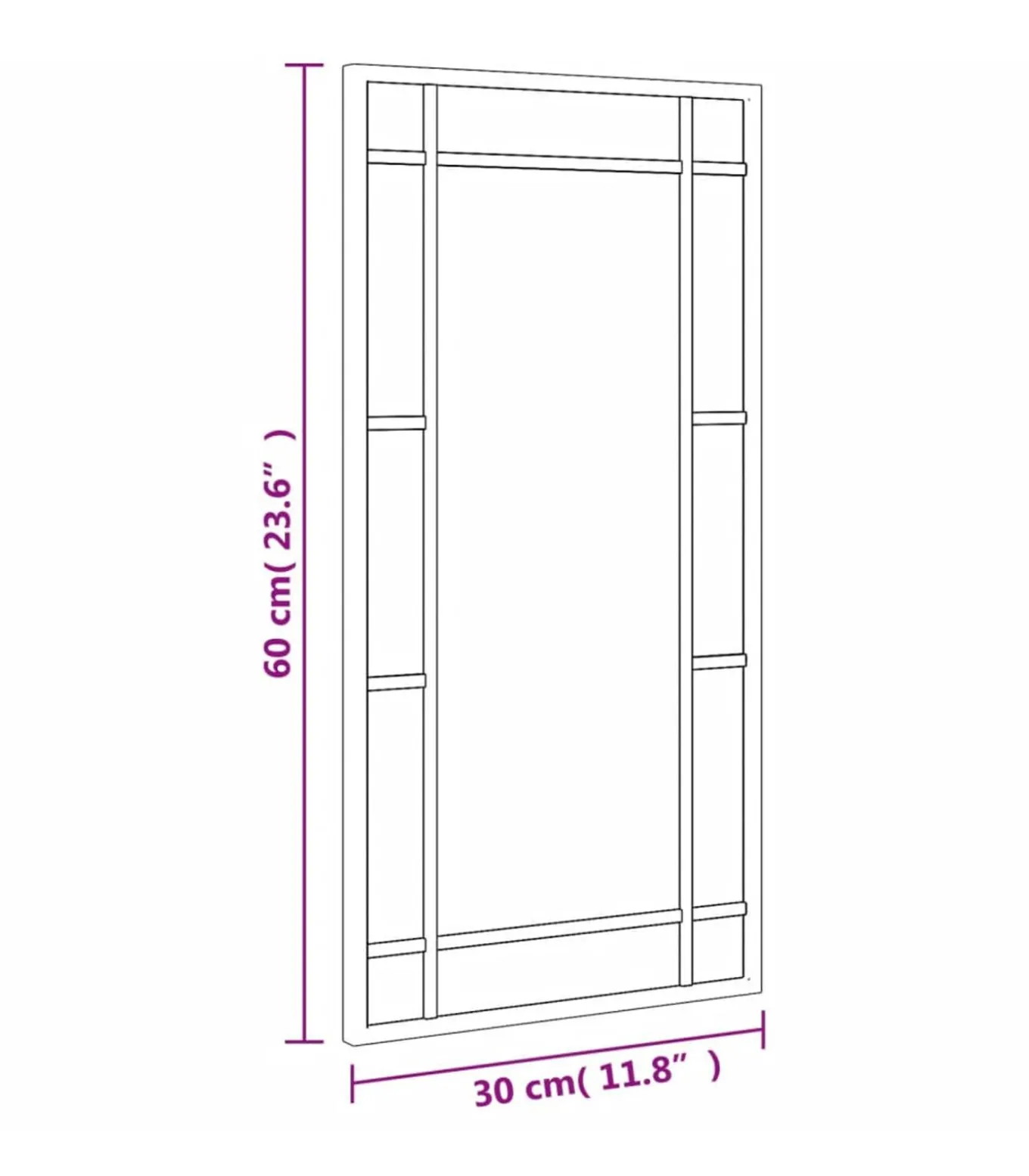 Wandspiegel rechthoekig 30x60 cm ijzer zwart