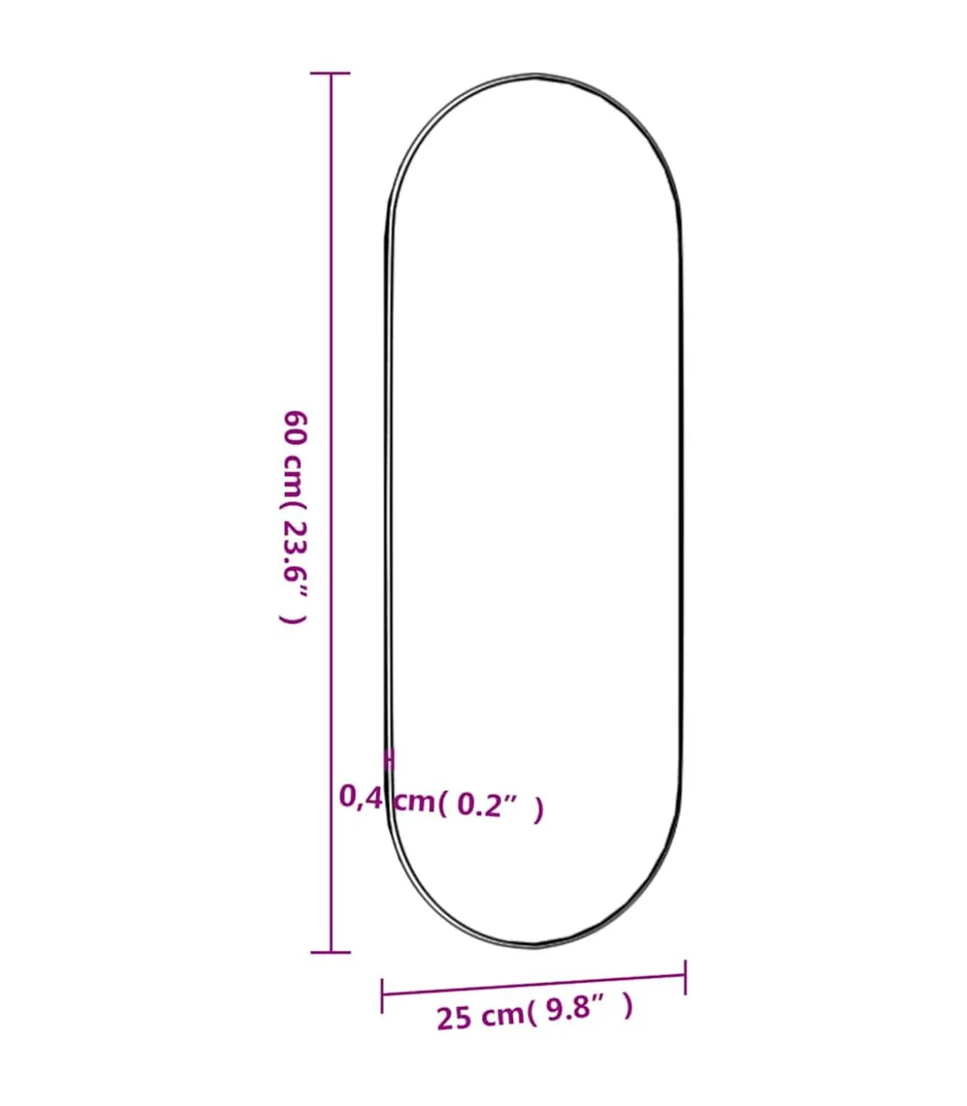 Wandspiegel 25x60 cm ovaal glas