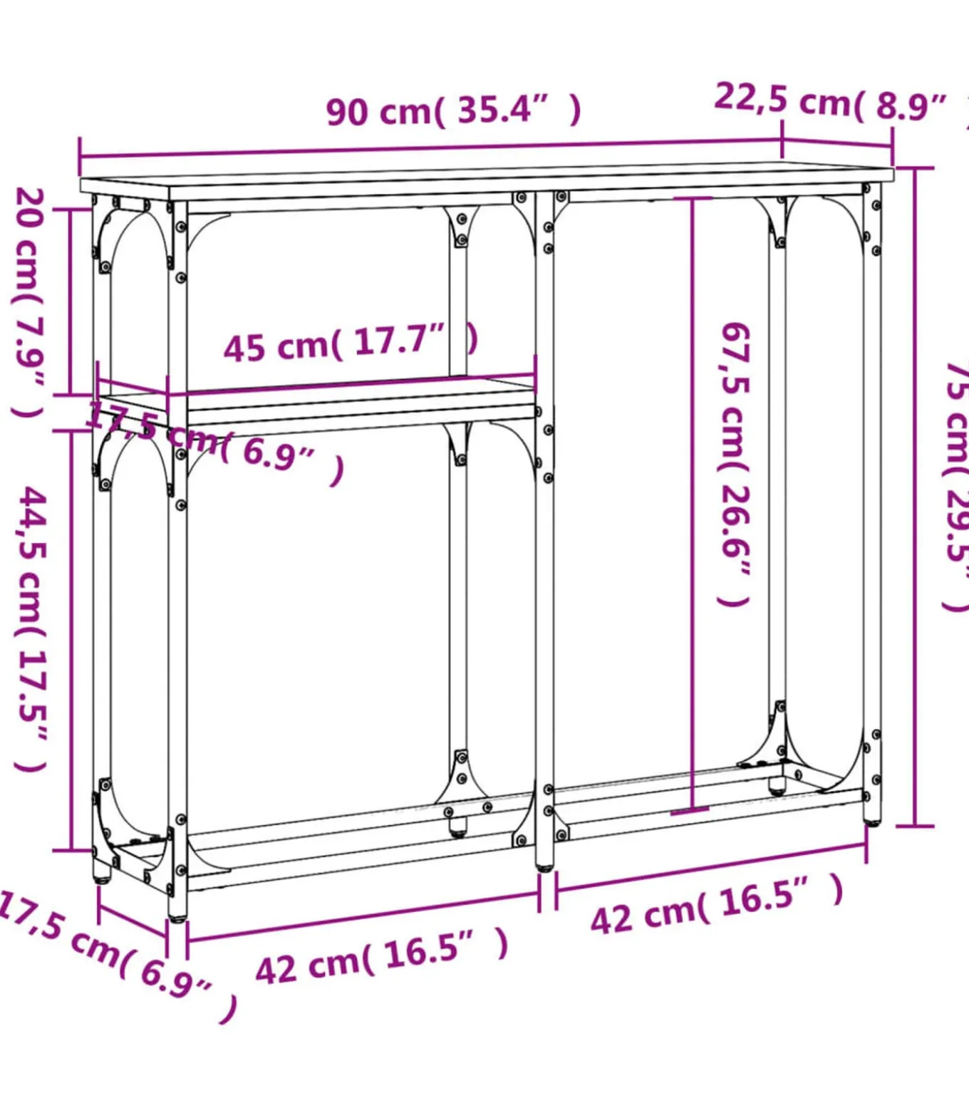 Wandtafel 90x22,5x75 cm bewerkt hout bruin eikenkleur