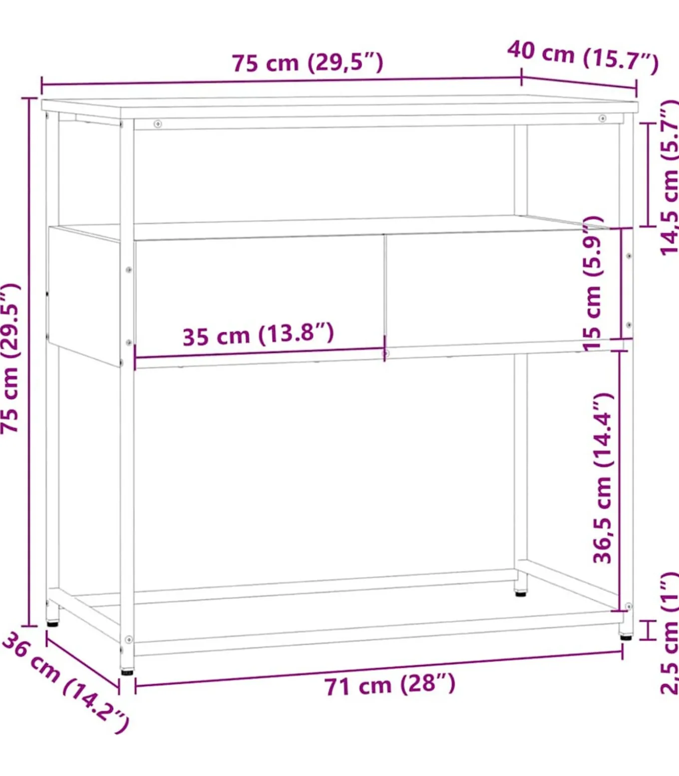 Wandtafel 75x40x75 cm bewerkt hout bruin eikenkleur