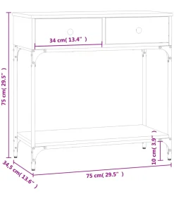 Wandtafel 75x34,5x75 cm bewerkt hout gerookt eikenkleurig