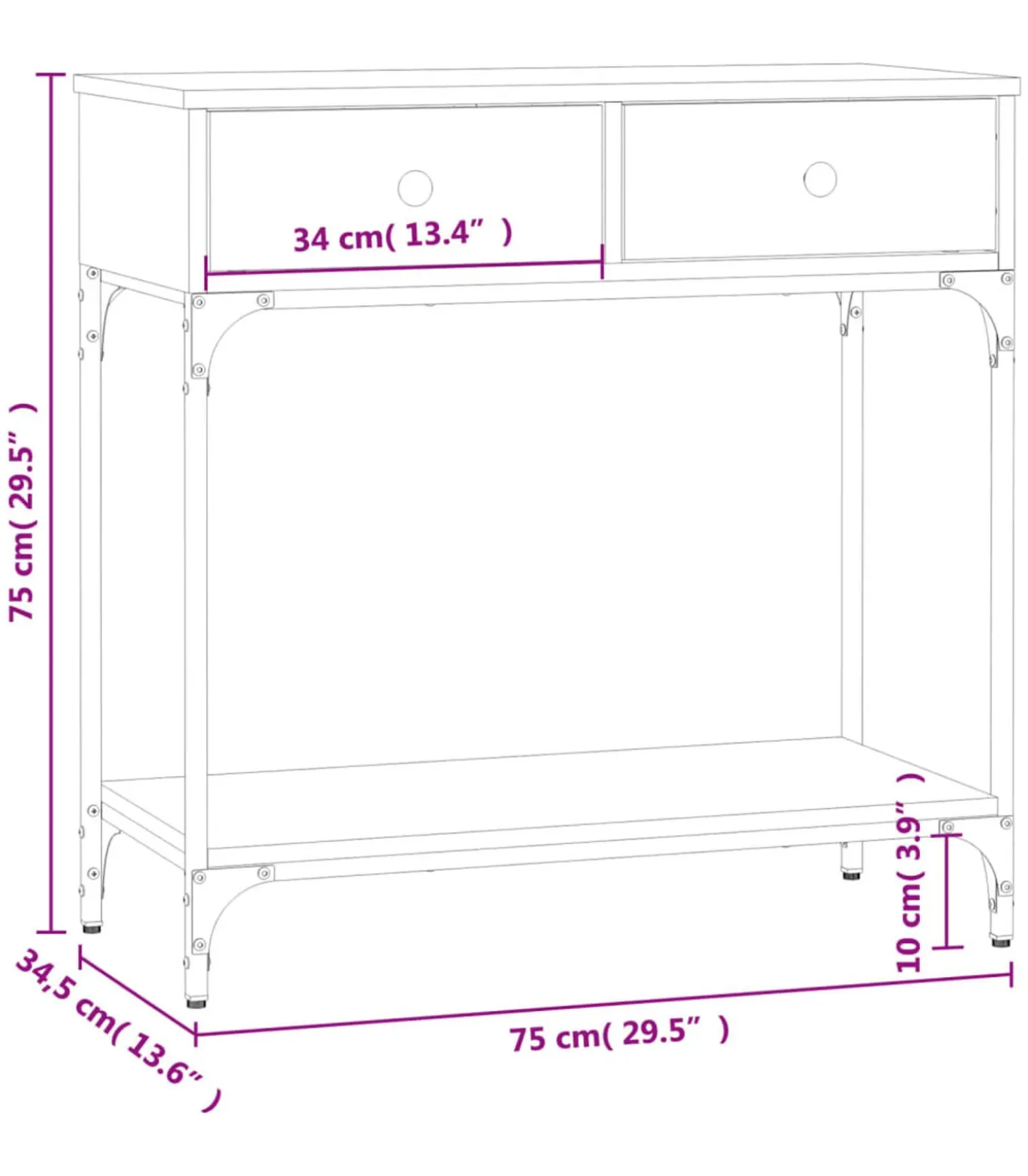 Wandtafel 75x34,5x75 cm bewerkt hout gerookt eikenkleurig