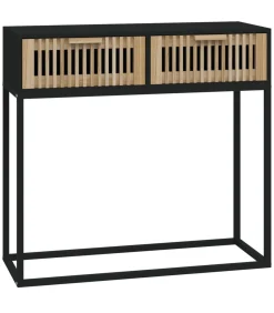 Wandtafel 80x30x75 cm bewerkt hout en ijzer zwart