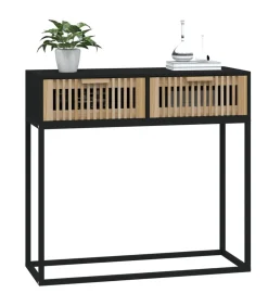 Wandtafel 80x30x75 cm bewerkt hout en ijzer zwart