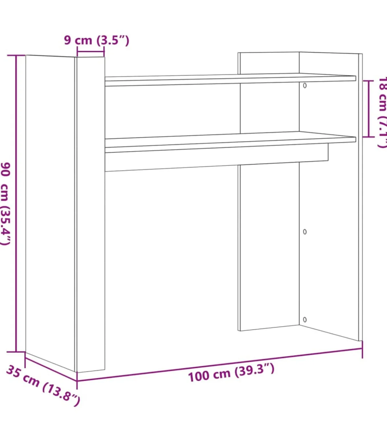 Wandtafel 100x35x90 cm bewerkt hout sonoma eikenkleurig