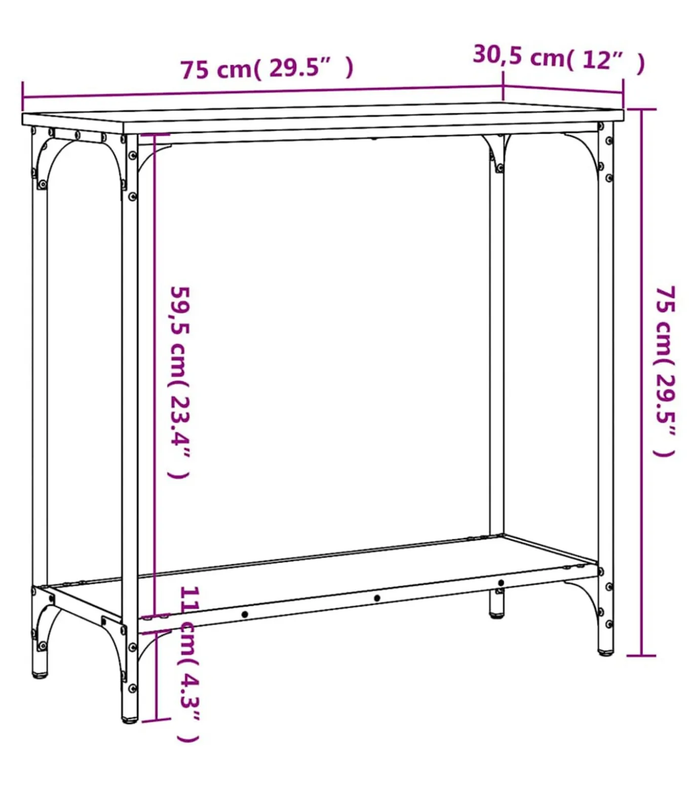 Wandtafel 75x30,5x75 cm bewerkt hout bruin eikenkleur