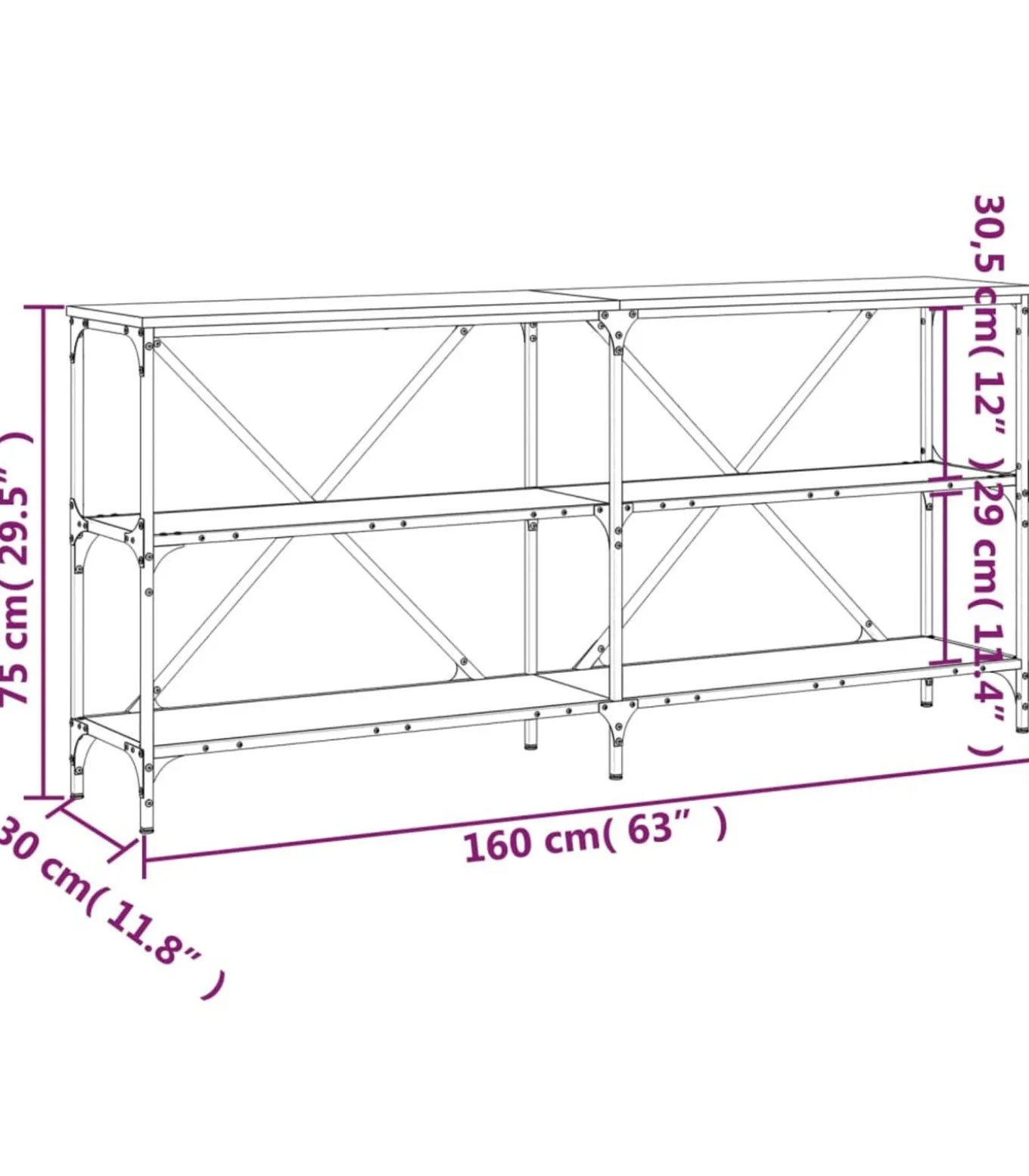 Wandtafel 160x30x75 cm bewerkt hout en ijzer sonoma eikenkleur