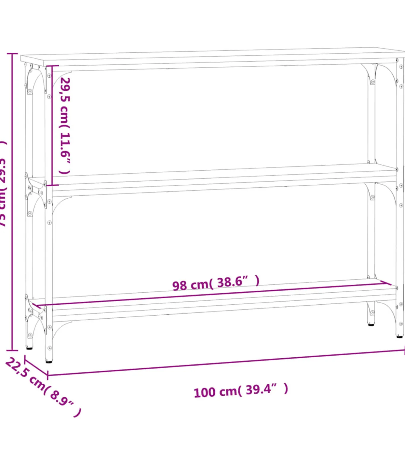 Wandtafel 100x22,5x75 cm bewerkt hout zwart