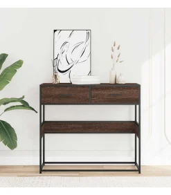 Wandtafel 90x35x80 cm bewerkt hout bruin eikenkleur