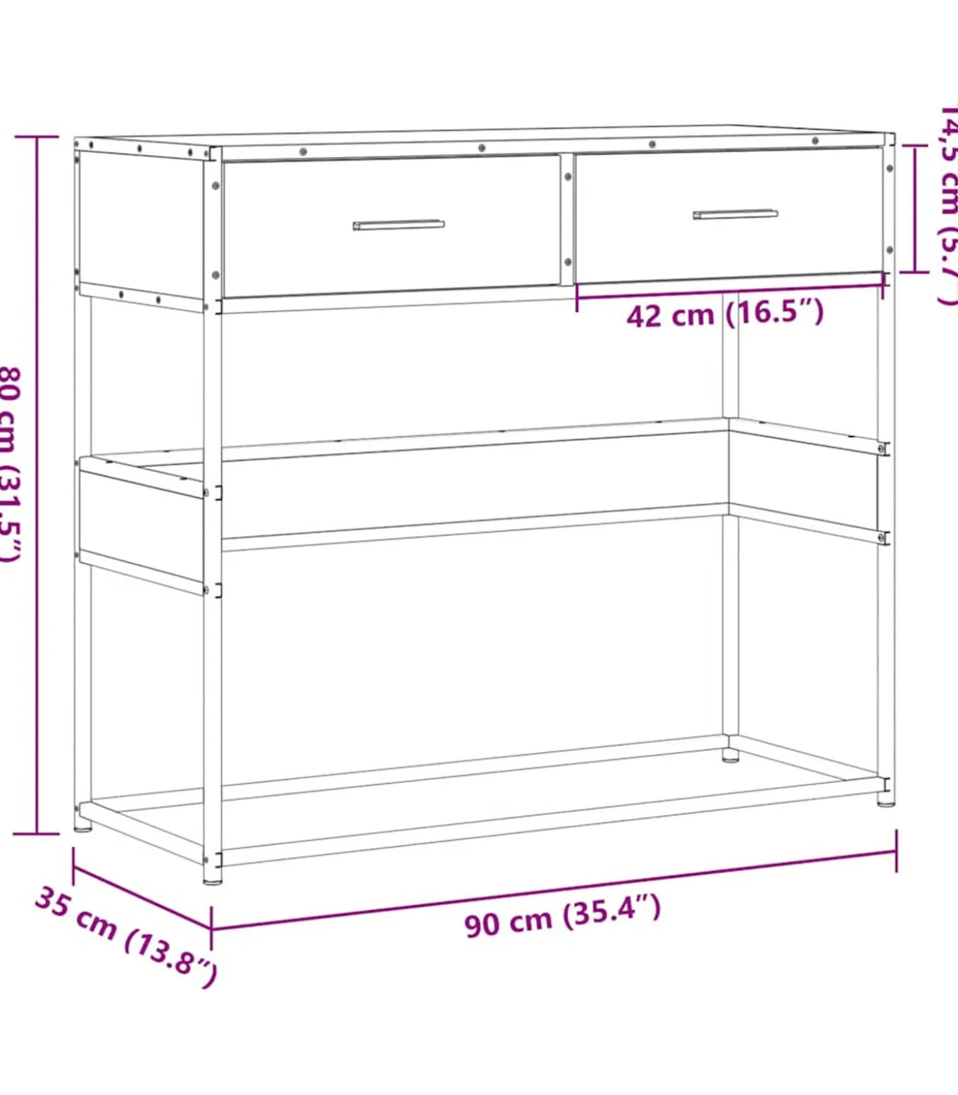 Wandtafel 90x35x80 cm bewerkt hout bruin eikenkleur