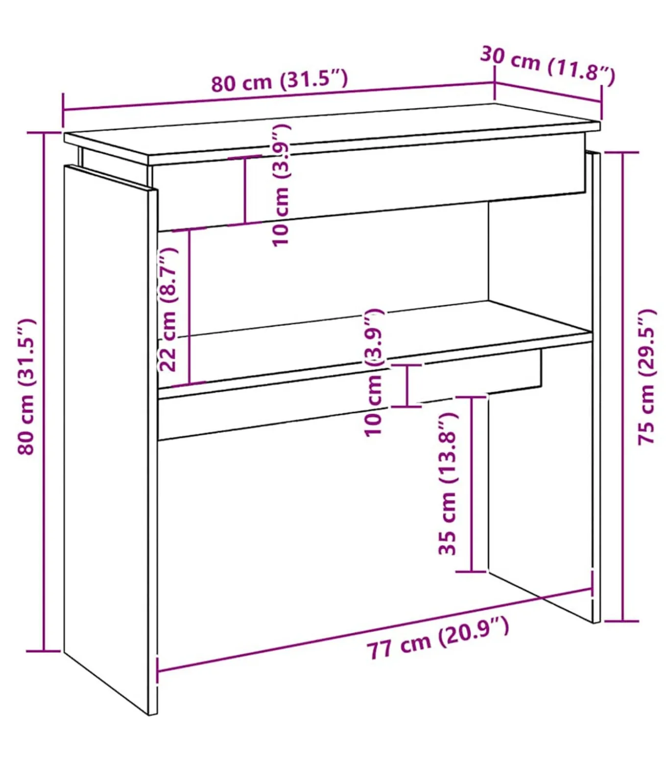 Wandtafel 80x30x80 cm bewerkt hout sonoma eikenkleurig