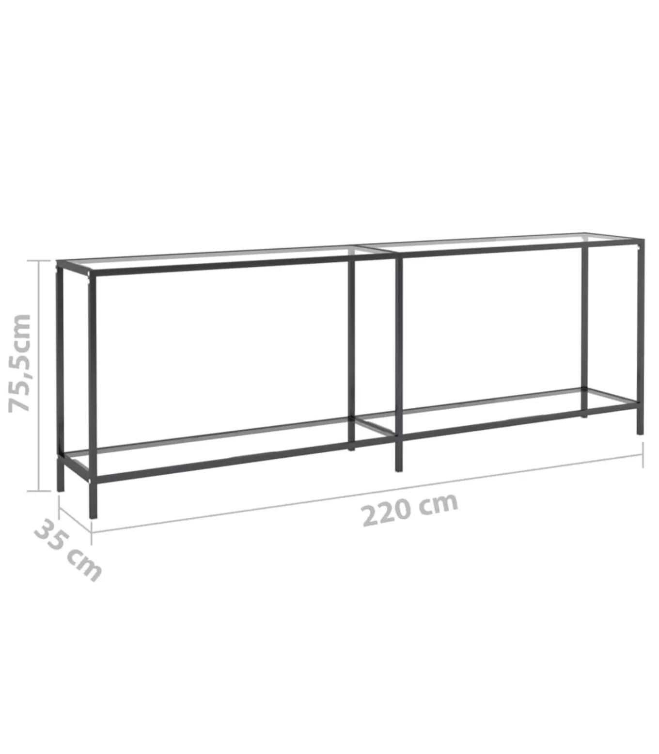 Wandtafel 220x35x75,5 cm gehard glas transparant