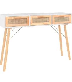 Wandtafel 105x30x75 cm massief grenenhout en natuurlijk rattan