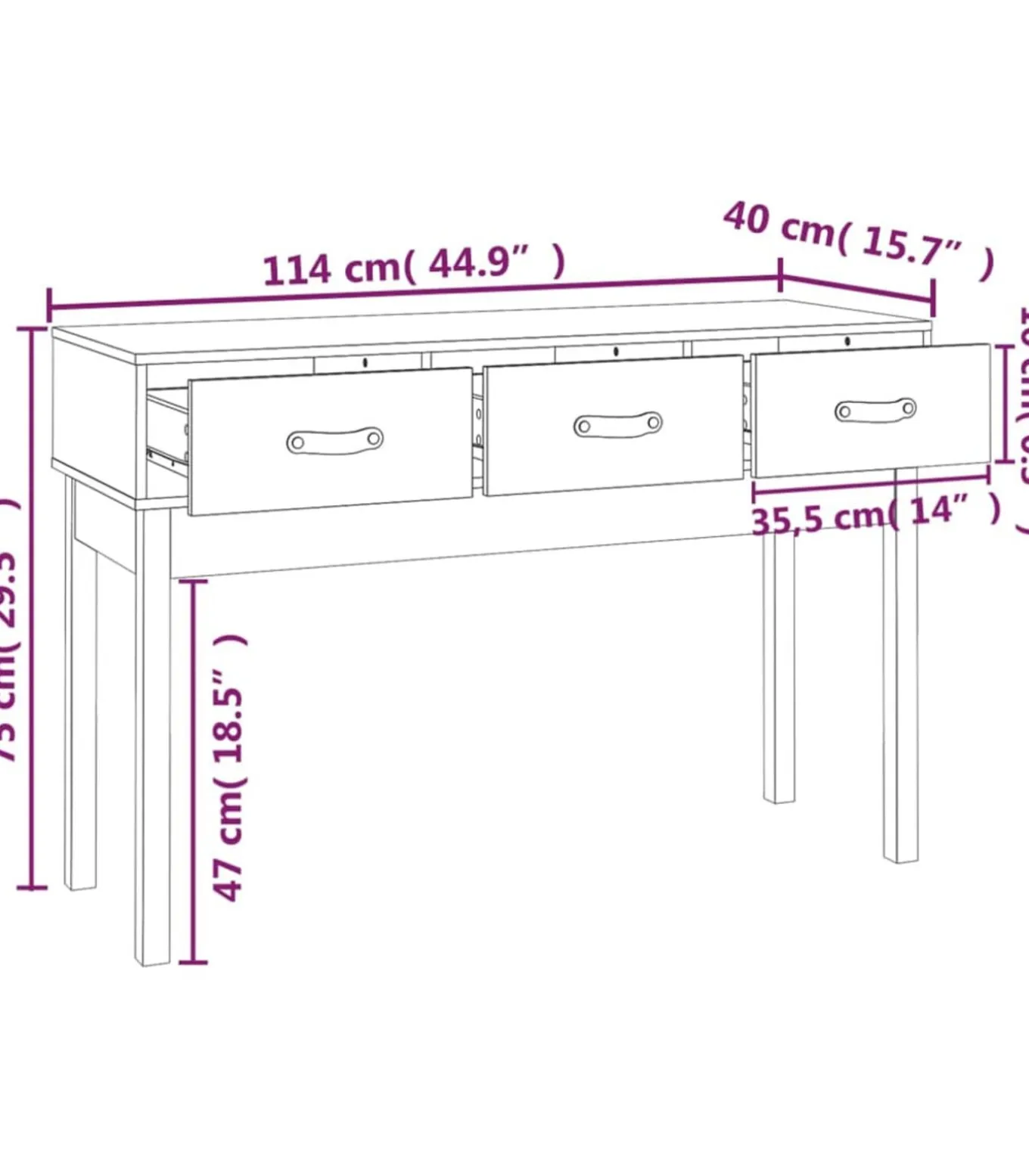 Wandtafel 114x40x75 cm massief grenenhout zwart