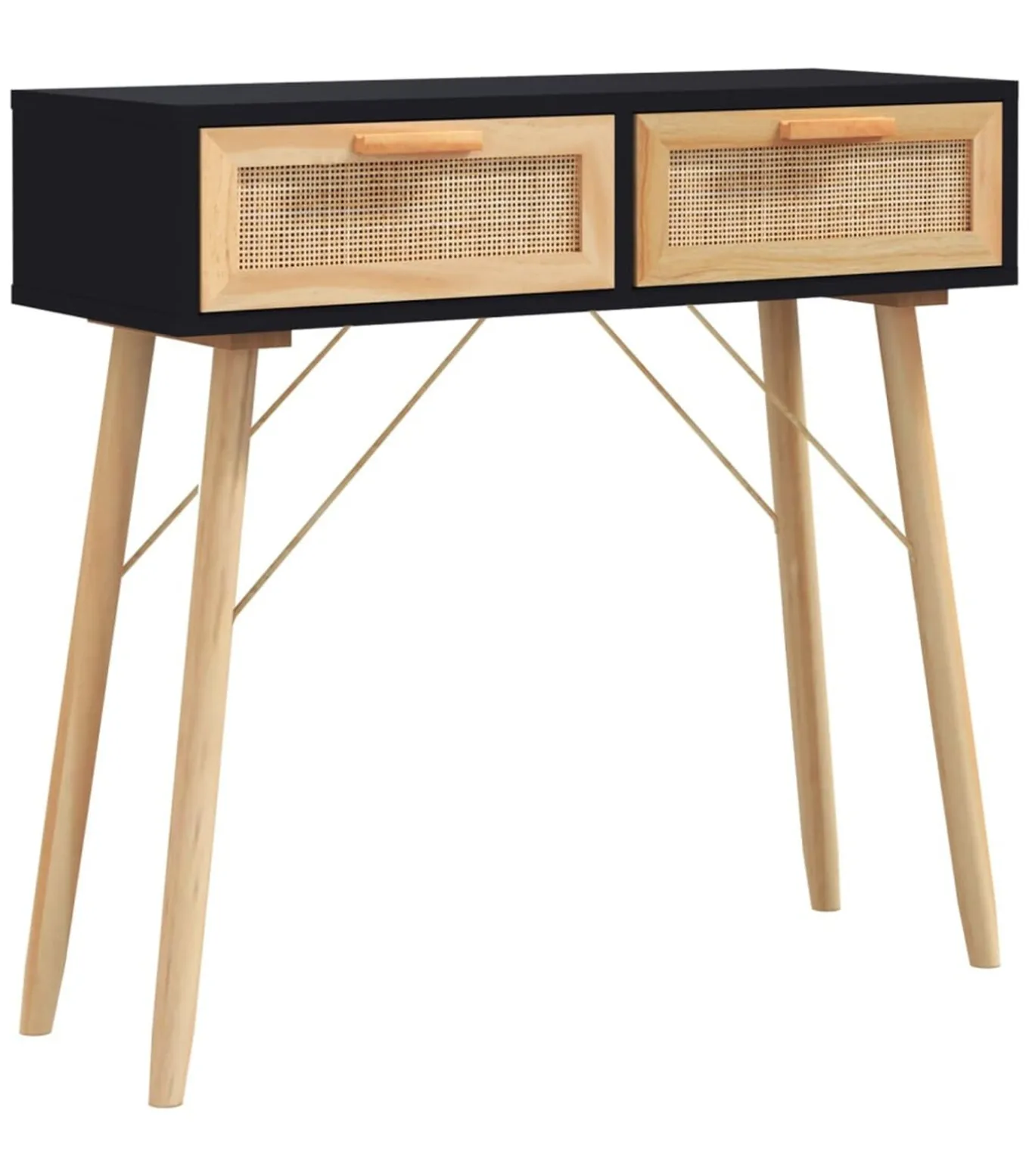 Wandtafel 80x30x75 cm massief grenenhout en natuurlijk rattan