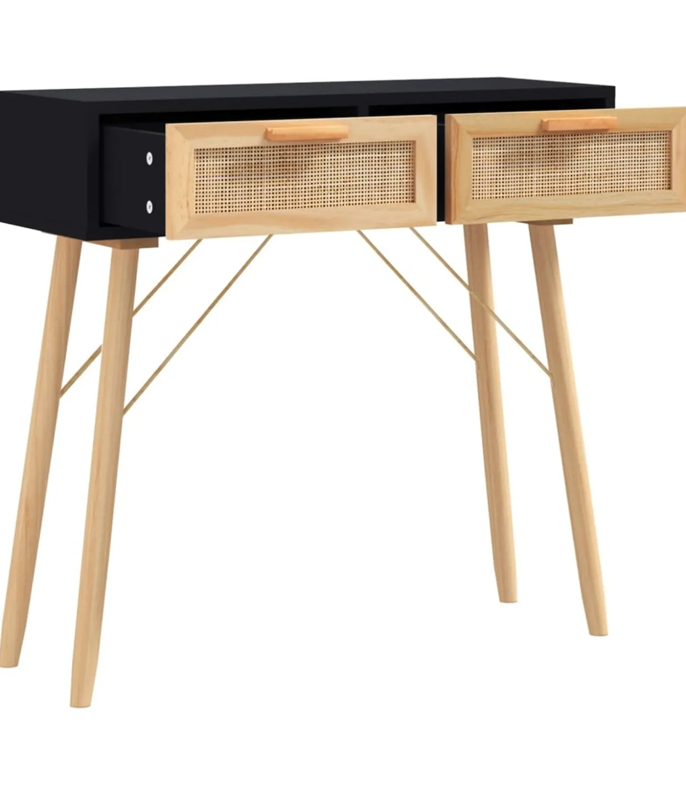 Wandtafel 80x30x75 cm massief grenenhout en natuurlijk rattan