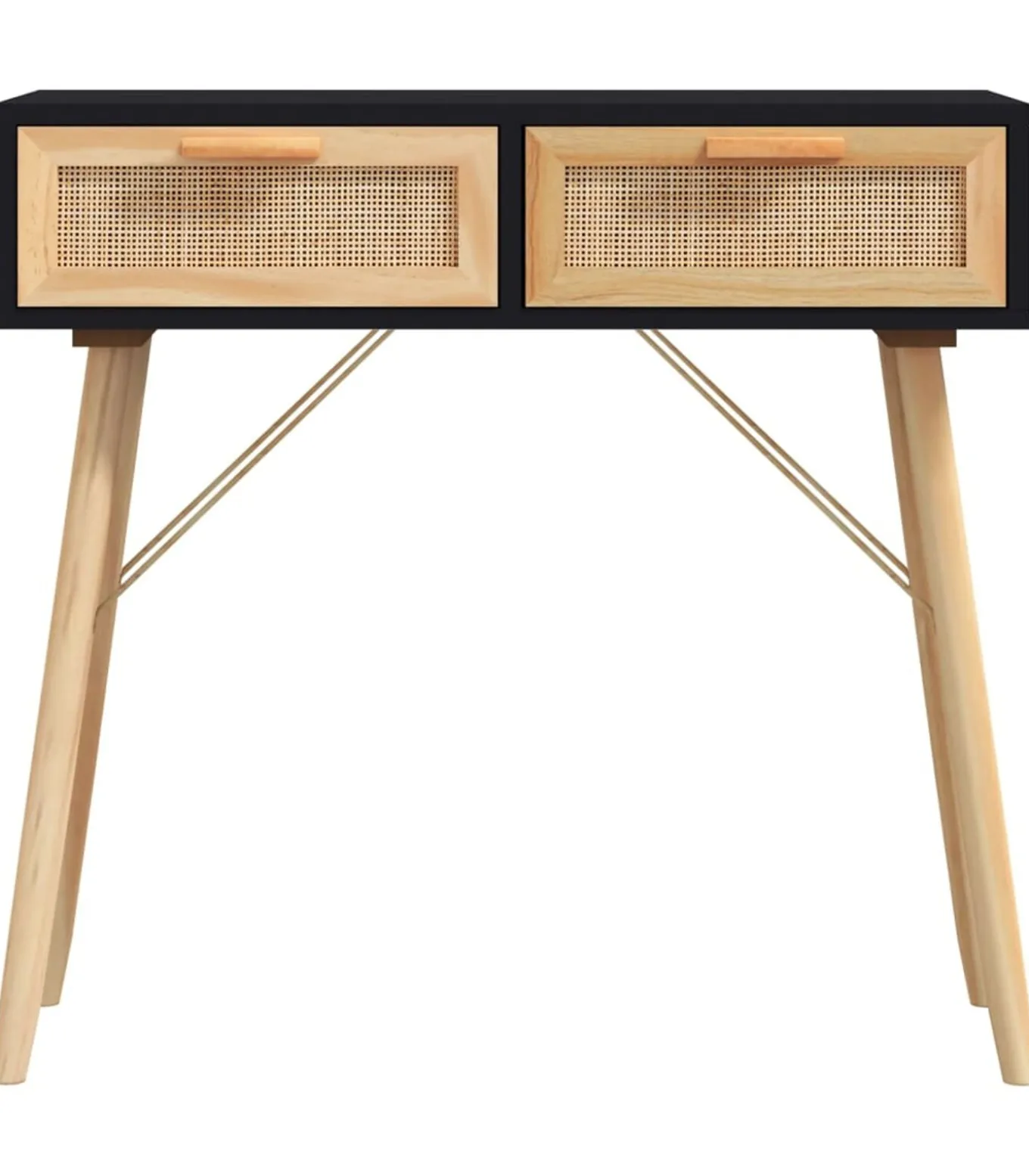 Wandtafel 80x30x75 cm massief grenenhout en natuurlijk rattan