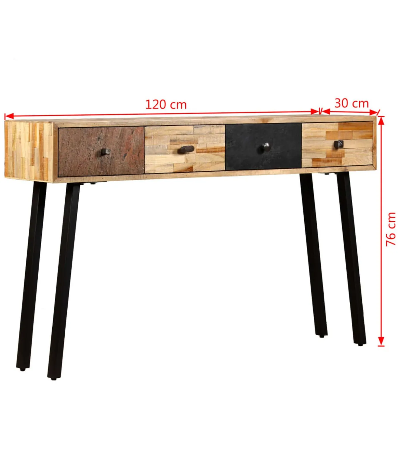 Wandtafel 120x30x76 cm massief gerecycled teakhout