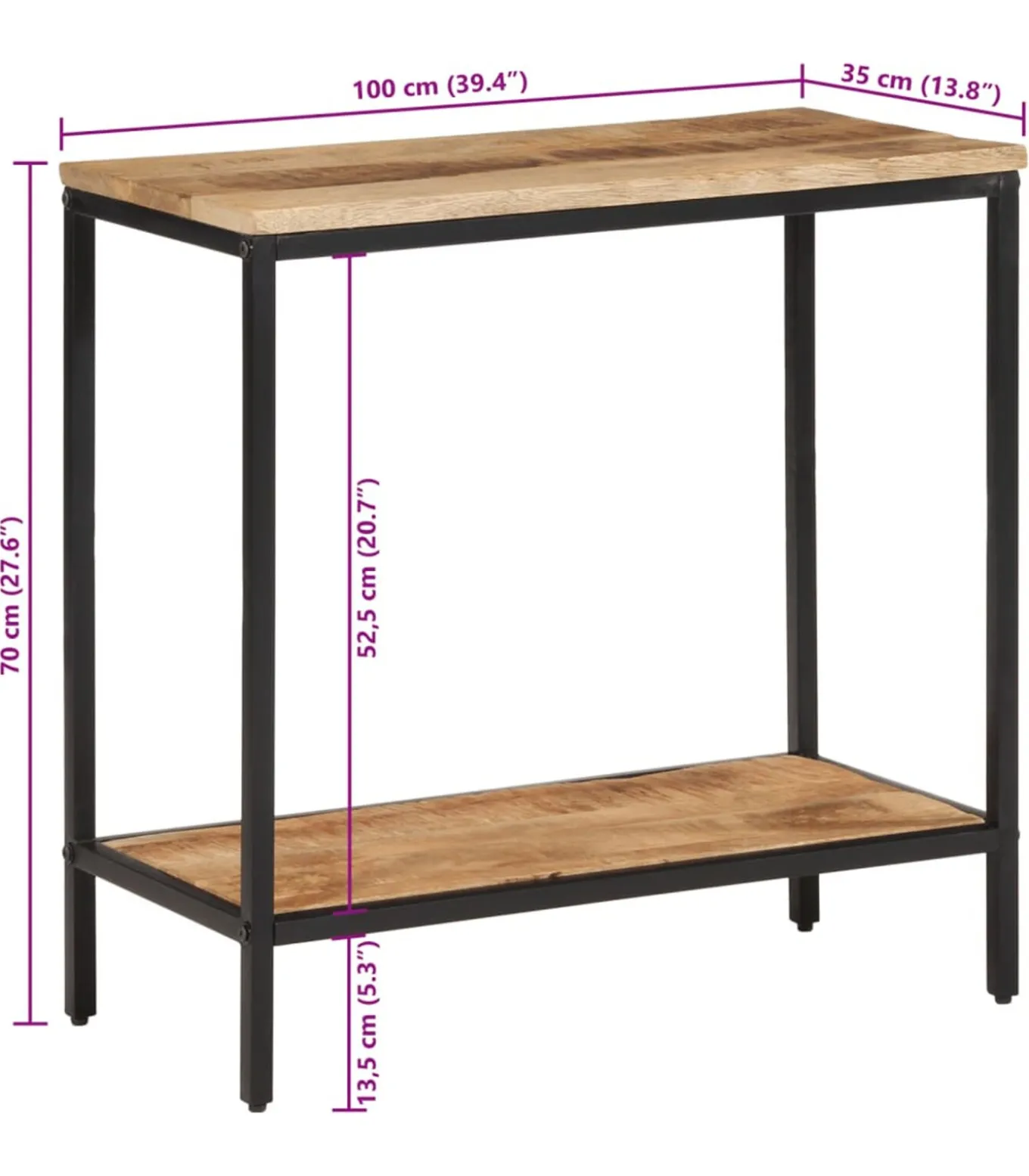 Wandtafel 100x35x70 cm massief ruw mangohout